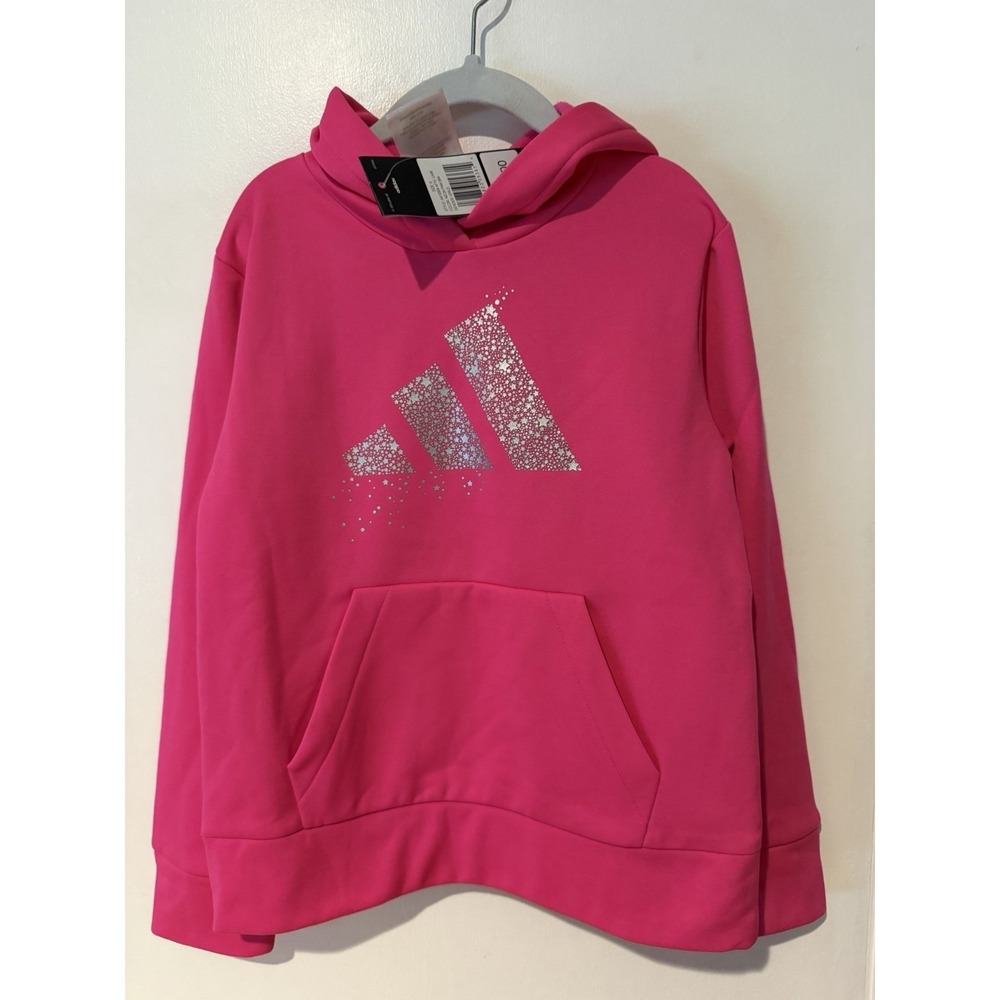 Adidas Bright Pink With Silver Stars Hoodie Sweatshirt Youth Girls‎ 6 New